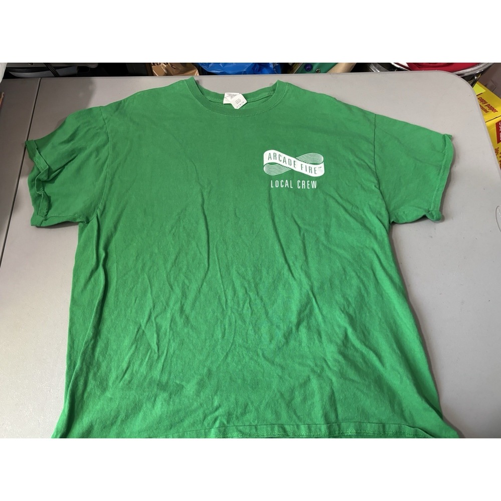 Vintage THE ARCADE FIRE Green T-Shirt XL LOCAL CREW Indie Rock Band Concert